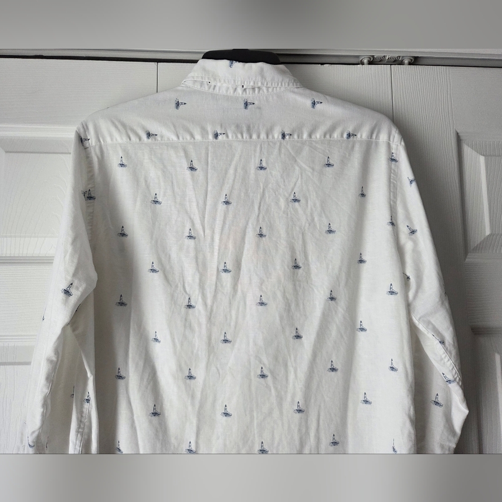 Banana Republic Men's White Shirt with Blue Accents Size M - Picture 7 of 10